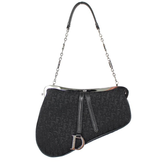 Christian Dior Black Trotter Mini Saddle Bag Chainlink Charm Shoulder Bag Clutch - Picture 1 of 10